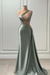 Sleeveless Strapless Dusty Sage Long Prom Dress with Pleated Beadings - Prom Dresses