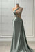 Sleeveless Strapless Dusty Sage Long Prom Dress with Pleated Beadings - Prom Dresses