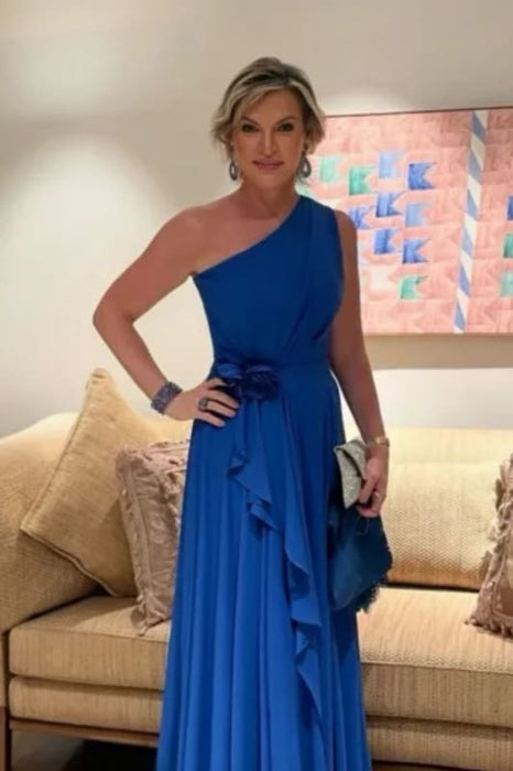 One Shoulder Royal Blue Ruffle Chiffon Mother of the Bride Dress - Prom Dresses