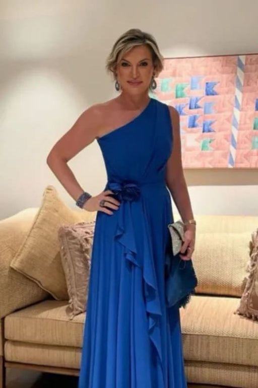 One Shoulder Royal Blue Ruffle Chiffon Mother of the Bride Dress - Prom Dresses