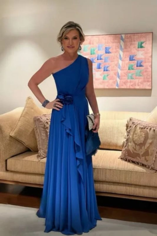 One Shoulder Royal Blue Ruffle Chiffon Mother of the Bride Dress - Prom Dresses