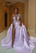 One Shoulder Satin Aline Wedding Dresses Lavender Front Slit Wedding Dresses with Train - wedding dresses