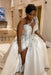 One Shoulder Satin Aline Wedding Dresses Front Slit Wedding Dresses with Train - wedding dresses