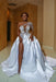 One Shoulder Satin Aline Wedding Dresses Front Slit Wedding Dresses with Train - wedding dresses