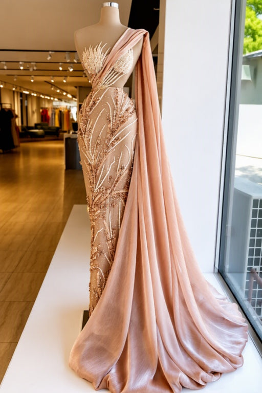 Strapless Sleeveless Mermaid Prom Dress with Beadings Floor-Length