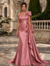 One Shoulder Satin Mermaid Evening Dresses with 3D Flowers