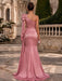 One Shoulder Satin Mermaid Evening Dresses with 3D Flowers