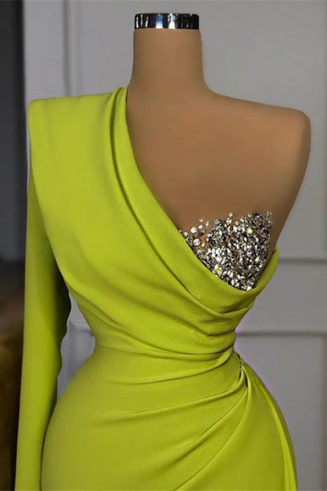 One Shoulder Sequins Mermaid Prom Dress With Long Sleeve