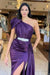 One Shoulder Satin Prom Dress Long with Split Ruffle Evening Dress - Prom Dress