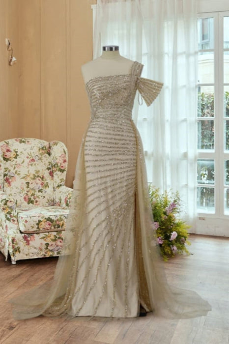 One-Shoulder Prom Gown with Trail Slit - Prom Dresses