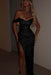 Black One Shoulder Sequins Prom Dress Mermaid Long with Side Split