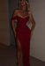Burgundy One Shoulder Sequins Prom Dress Mermaid Long with Side Split