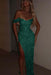 Green One Shoulder Sequins Prom Dress Mermaid Long with Side Split