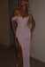 Dusty Pink One Shoulder Sequins Prom Dress Mermaid Long with Side Split