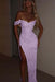 Lilac One Shoulder Sequins Prom Dress Mermaid Long with Side Split
