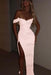 Pearl Pink One Shoulder Sequins Prom Dress Mermaid Long with Side Split
