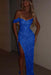 Royal Blue One Shoulder Sequins Prom Dress Mermaid Long with Side Split