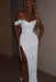 White One Shoulder Sequins Prom Dress Mermaid Long with Side Split