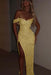 Yellow One Shoulder Sequins Prom Dress Mermaid Long with Side Split