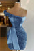 Dusty Blue One Shoulder Short Sequined Prom Dress Ruffles Tight Homecoming Dress