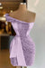 Lilac One Shoulder Short Sequined Prom Dress Ruffles Tight Homecoming Dress