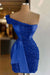 Royal Blue One Shoulder Short Sequined Prom Dress Ruffles Tight Homecoming Dress