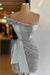 One Shoulder Short Sequined Prom Dress Ruffles Tight Homecoming Dress Silver
