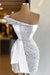 White One Shoulder Short Sequined Prom Dress Ruffles Tight Homecoming Dress