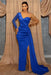 One Shoulder Sky Blue Sequin Evening Dress with Split - Prom Dresses