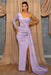 One Shoulder Sky Blue Sequin Evening Dress with Split - Prom Dresses