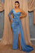 One Shoulder Sky Blue Sequin Evening Dress with Split - Prom Dresses