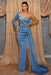 One Shoulder Sky Blue Sequin Evening Dress with Split - Prom Dresses