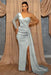 One Shoulder Sky Blue Sequin Evening Dress with Split - Prom Dresses