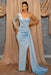 One Shoulder Sky Blue Sequin Evening Gown with Flirty Split