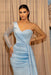 One Shoulder Sky Blue Sequin Evening Gown with Flirty Split