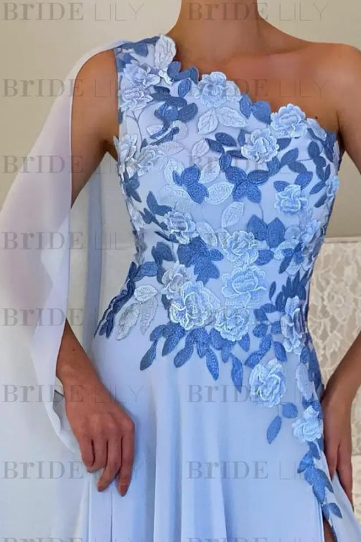 One-Shoulder Sleeveless Chiffon Evening Dresses Long with Side Slit - Prom Dresses