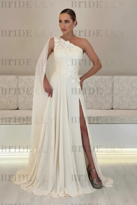 One-Shoulder Sleeveless Chiffon Evening Dresses Long with Side Slit - Prom Dresses