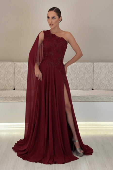 One-Shoulder Sleeveless Chiffon Evening Dresses Long with Side Slit - Prom Dresses