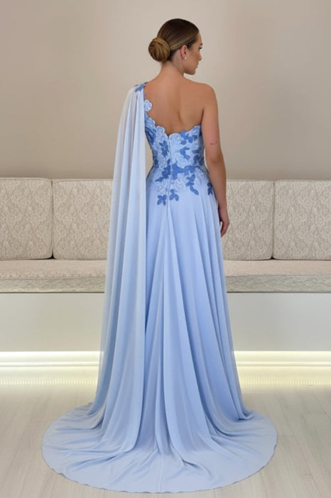One-Shoulder Sleeveless Chiffon Evening Dresses Long with Side Slit - Prom Dresses