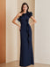 One-Shoulder Sleeveless Ruffled Evening Gown in Floor-Length Sheath/Column Style