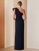 One-Shoulder Sleeveless Ruffled Evening Gown in Floor-Length Sheath/Column Style