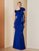 One-Shoulder Sleeveless Ruffled Evening Gown in Floor-Length Sheath/Column Style
