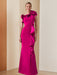 One-Shoulder Sleeveless Ruffled Evening Gown in Floor-Length Sheath/Column Style