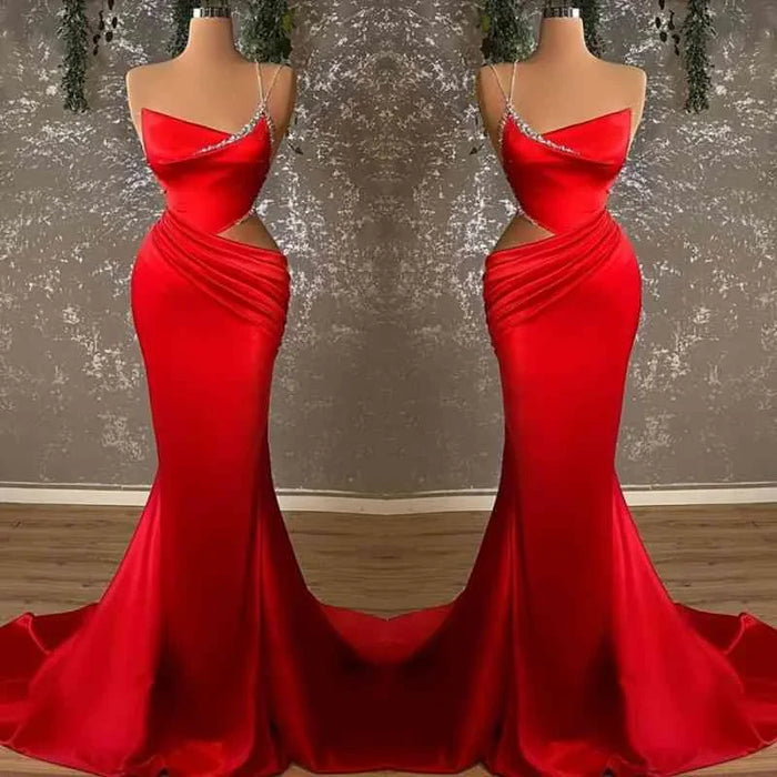 One-Shoulder Spaghetti-Strap Red Slim Mermaid Prom Dress