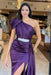 Online Dark Purple One Shoulder Mermaid Long Ruffles Prom Dress With Belt