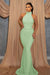 Online Sequined Sleeveless Halter Mermaid Evening Dress with Belt