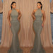 Online Sequined Sleeveless Halter Mermaid Evening Dress with Belt