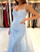 Mermaid Open Back Light Blue Lace Long Prom Wedding Dresses, Mermaid Blue Formal Dresses, Blue Lace Evening Dresses EP2064