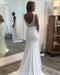 Miabel Classic Mermaid Wedding Dress with Spaghetti Straps, V-neck, Open Back, and Floor-length Satin Lace Appliques
