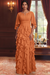 Orange Chiffon Mother of the Bride Dress Flutter Sleeves with Cascading Ruffles